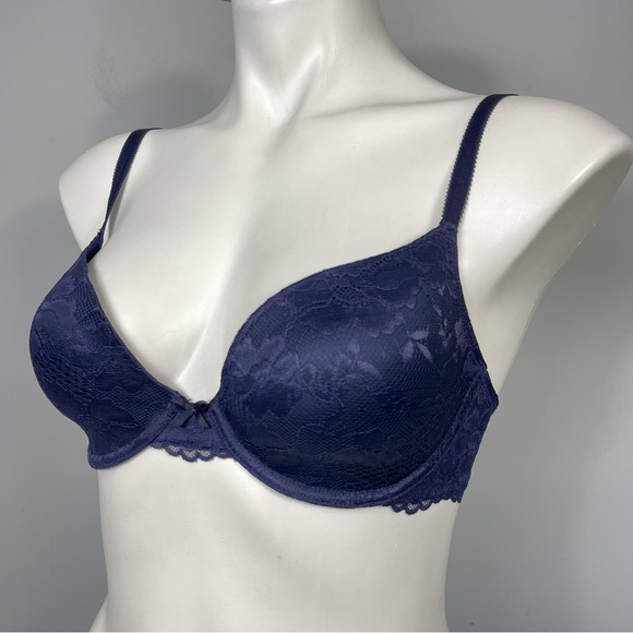 Savage x Fenty by Rihanna Allover Lace T-Shirt Bra 32D Purple Blue Sexy Push Up - Picture 5 of 16